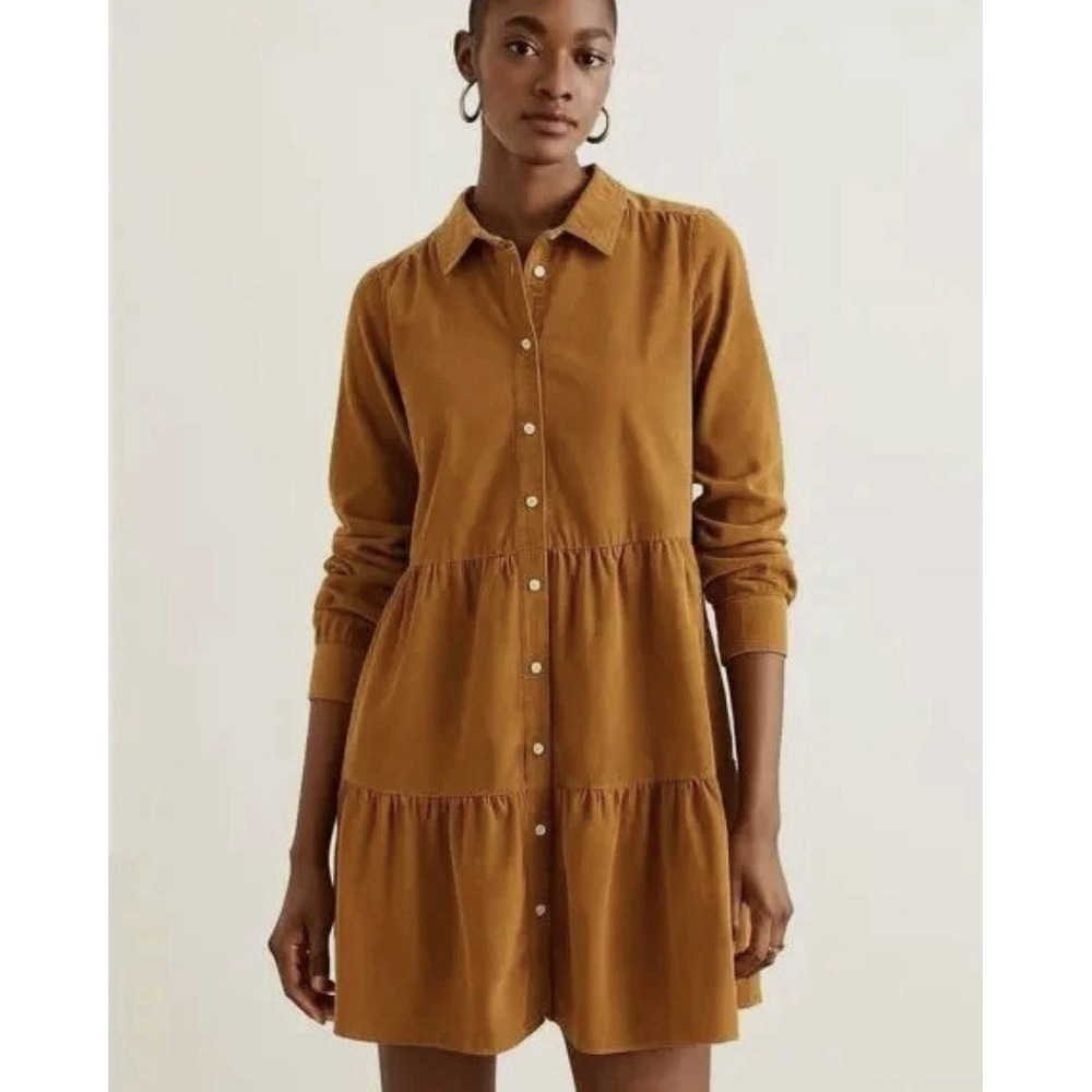 J. Crew Corduroy Collared Mini Shirtdress Mustard Yellow Size 6 Boho Preppy